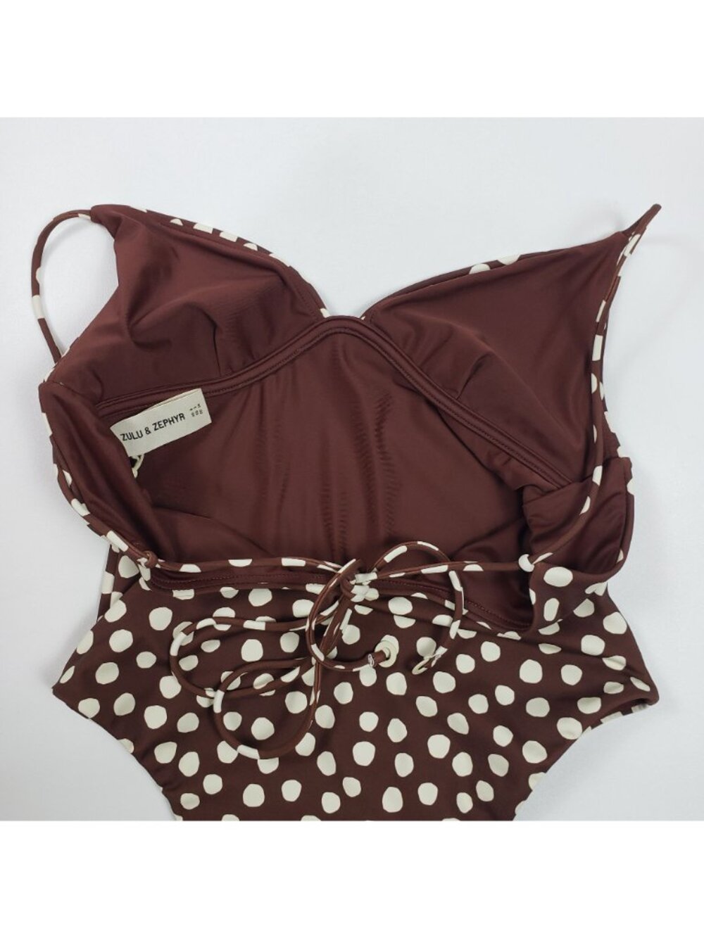 Zulu & Zephyr One-Piece Swimsuit Currant Spot Brown Polka Dot Women’s Size 2 NWT - Picture 12 of 16